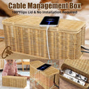 Desktop Cable Management Box with Cover Rattan Style Power Cord Organizer Case