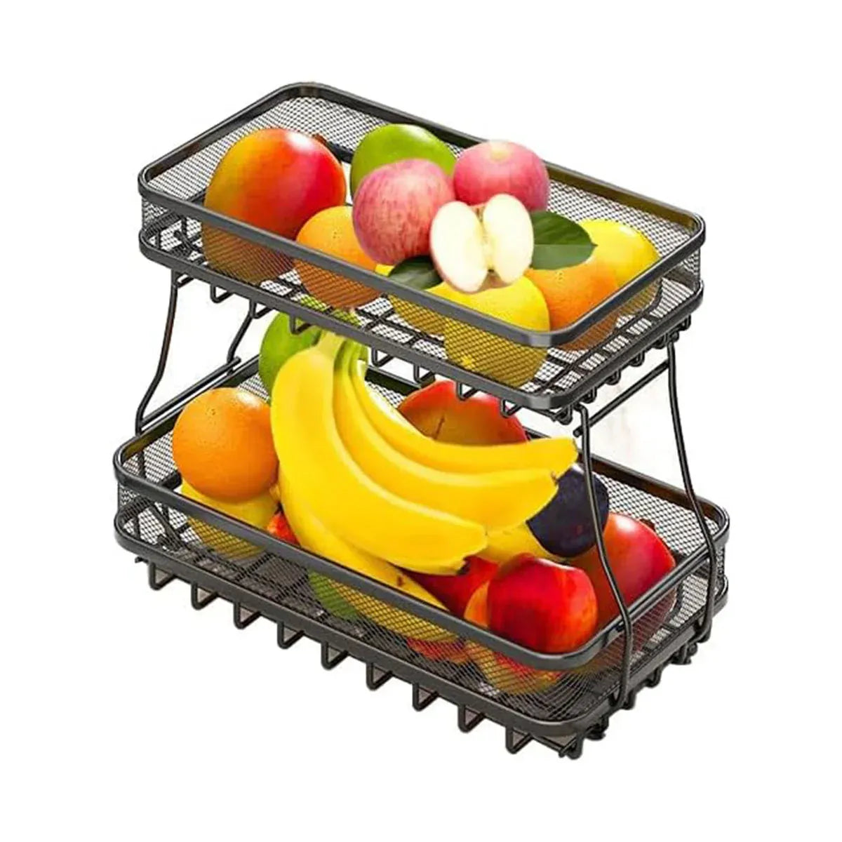 2 Tier Countertop Storage Basket Rack Kitchen Vegetable Fruit Snack Organizer