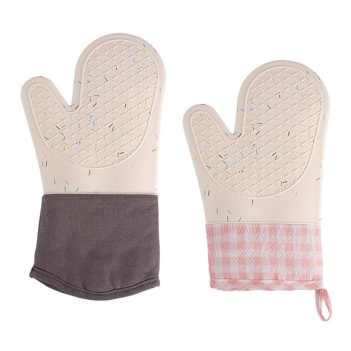 Silicone Oven Mitts Long Heat Resistant Anti-Hot Microwave Insulation Gloves - Pink