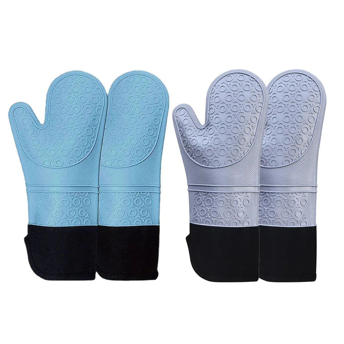 Kitchen Heat Resistant Gloves Pair Cooking Oven Mitts Baking BBQ Insulated Glove - Blue