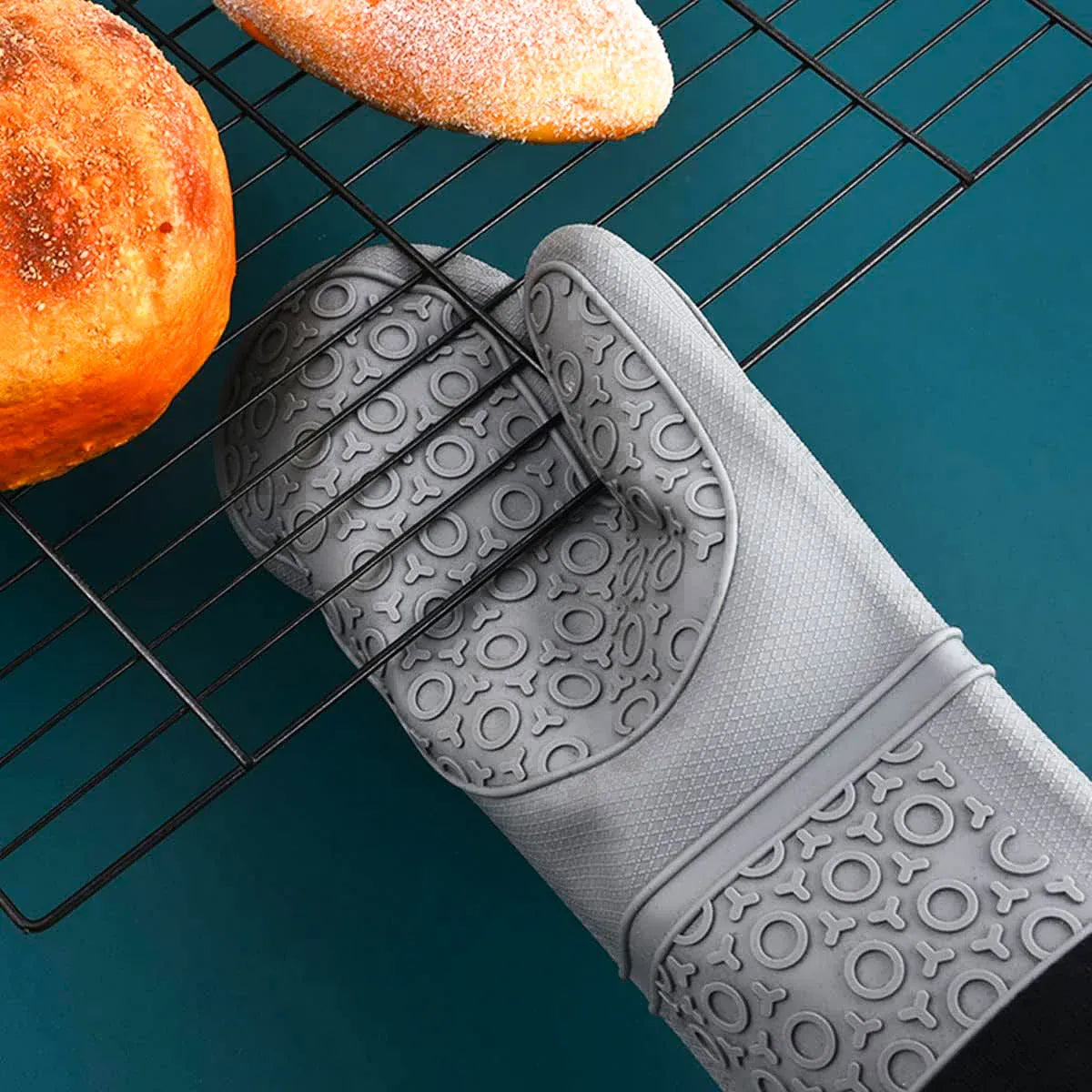 Kitchen Heat Resistant Gloves Pair Cooking Oven Mitts Baking BBQ Insulated Glove - Blue
