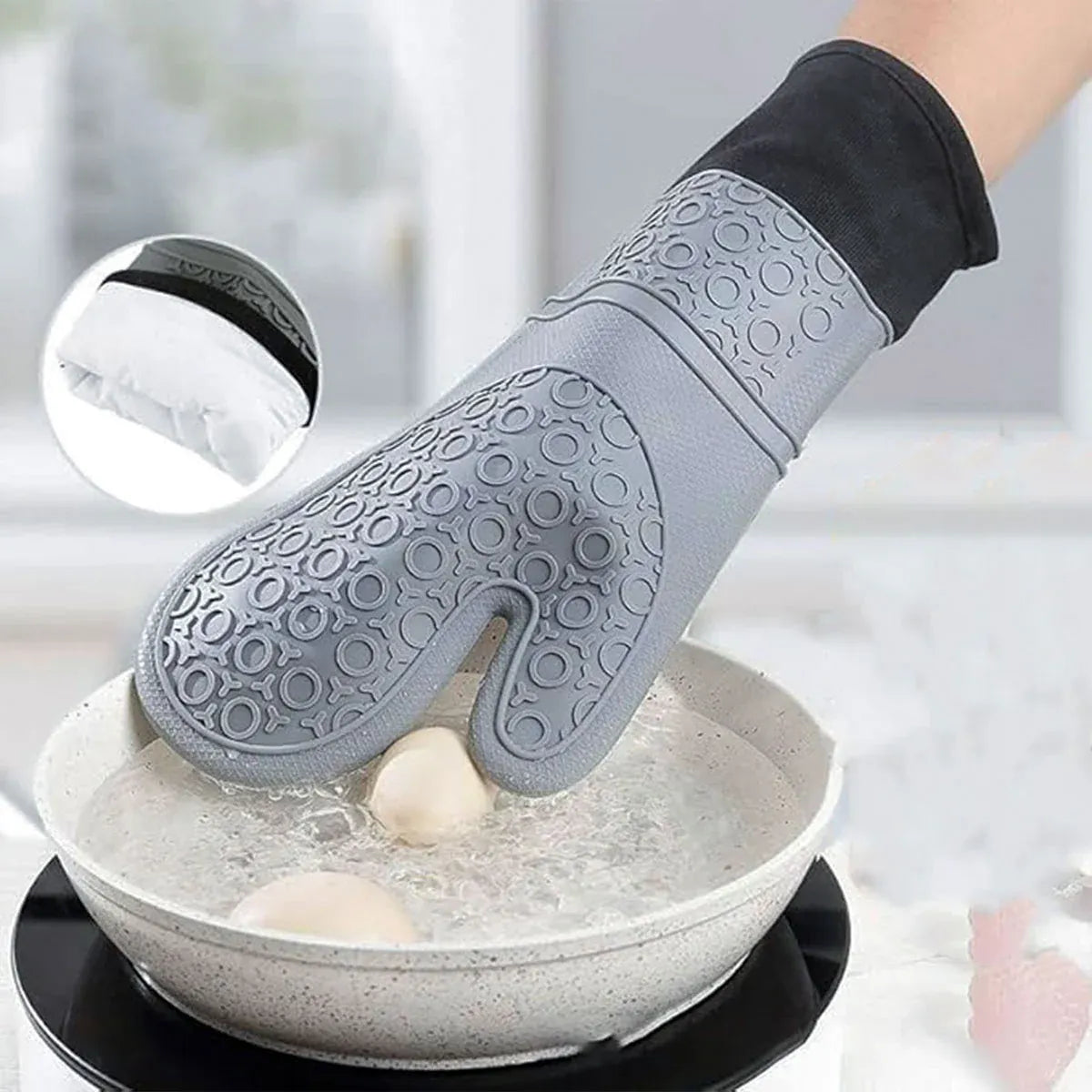 Kitchen Heat Resistant Gloves Pair Cooking Oven Mitts Baking BBQ Insulated Glove - Blue