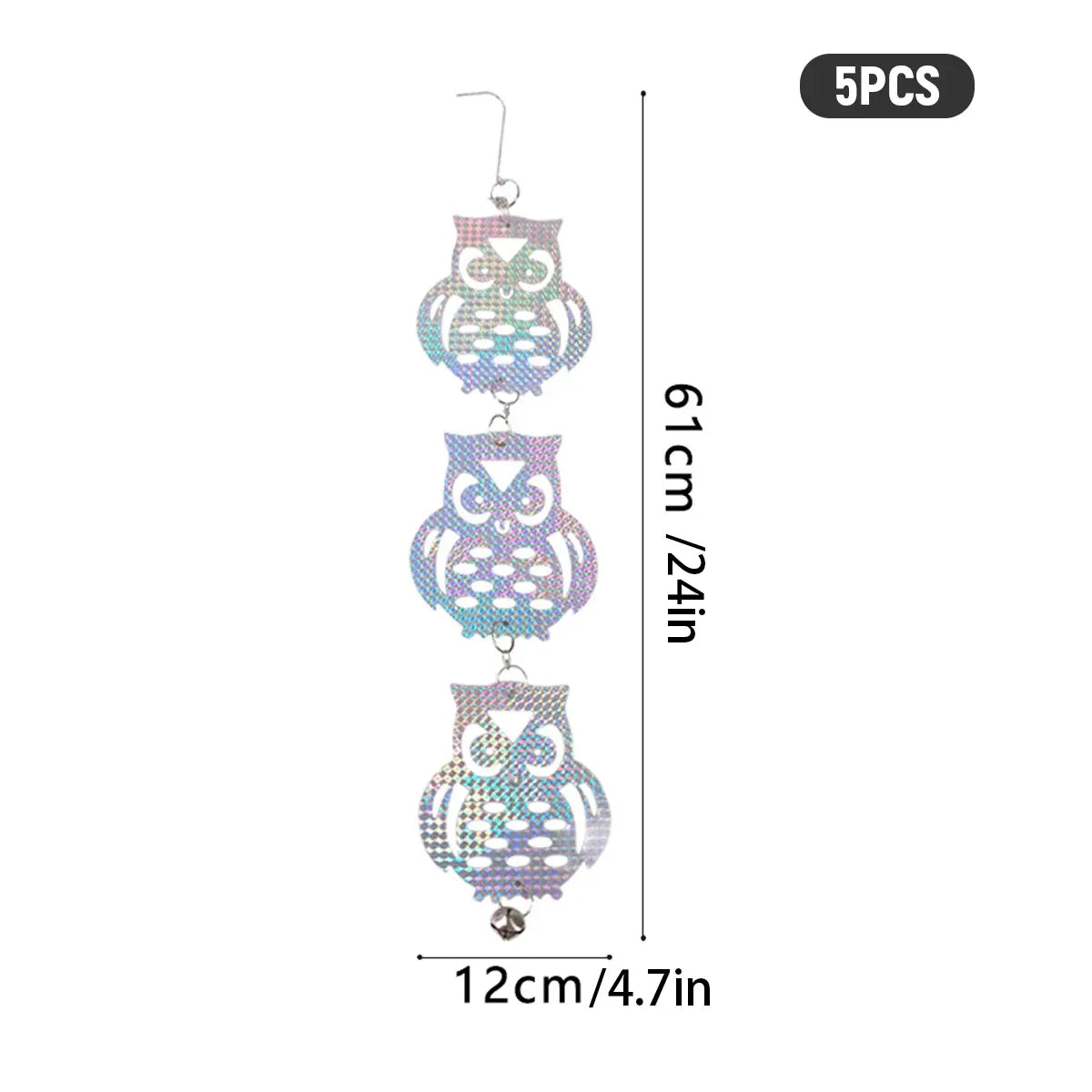 5Pcs Hanging Reflective Bird Scare Disc With Bell For Garden Farm Pest Control