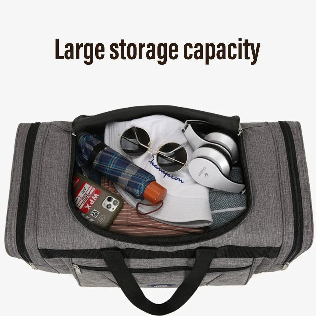 Large Capacity Waterproof Travel Luggage Bag Lightweight Foldable Handbag - Medium-Grey