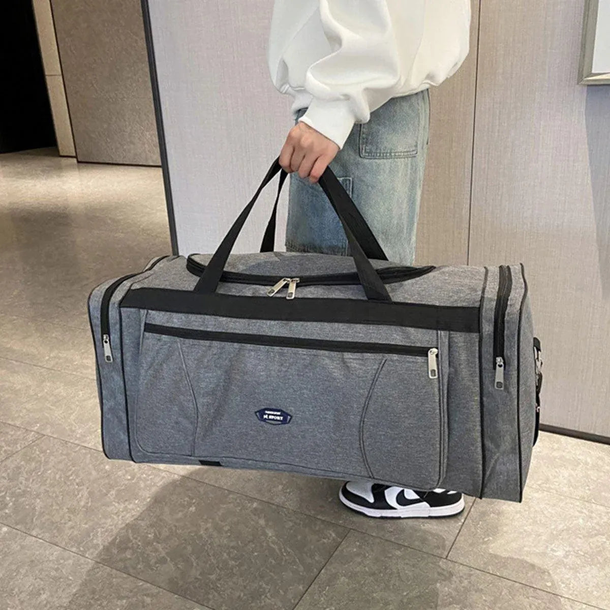 Large Capacity Waterproof Travel Luggage Bag Lightweight Foldable Handbag - Medium-Grey