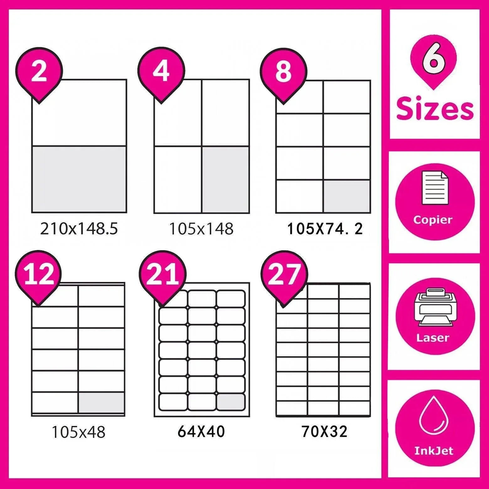 A4 Self Adhesive Sticker Paper Sheet Label Laser Inkjet Print Mailing Address - White Matte*100 PCS