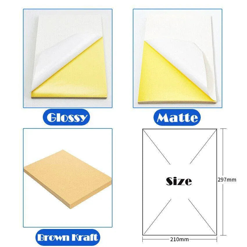 A4 Self Adhesive Sticker Paper Sheet Label Laser Inkjet Print Mailing Address - White Matte*100 PCS