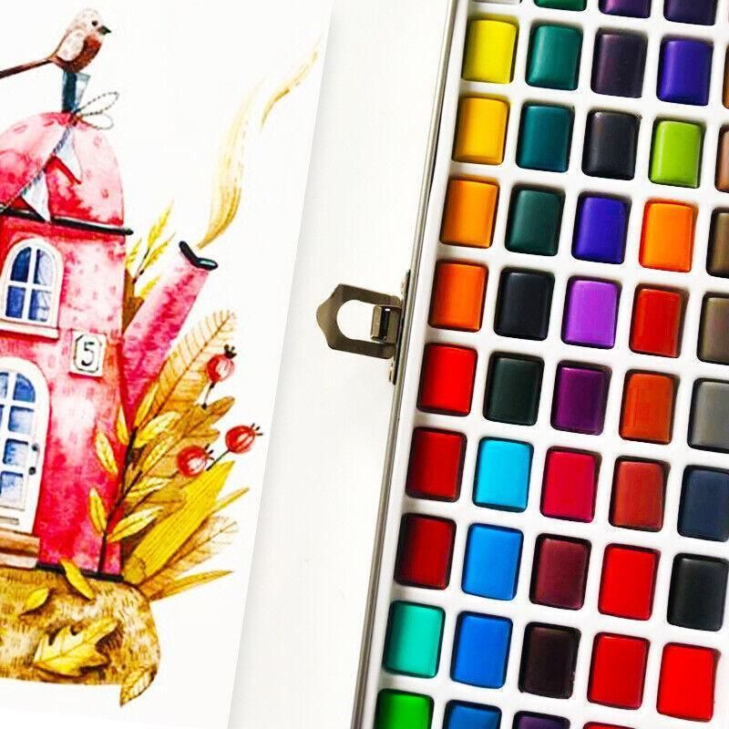 12-90 Watercolour Paint Set With Brush Painting Water Colour Kits - 90 Colours