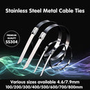 100x Stainless Steel Cable Ties SS304 Marine Grade Zip Strap Locking Wrap 100-800mm - 7.9*800mm