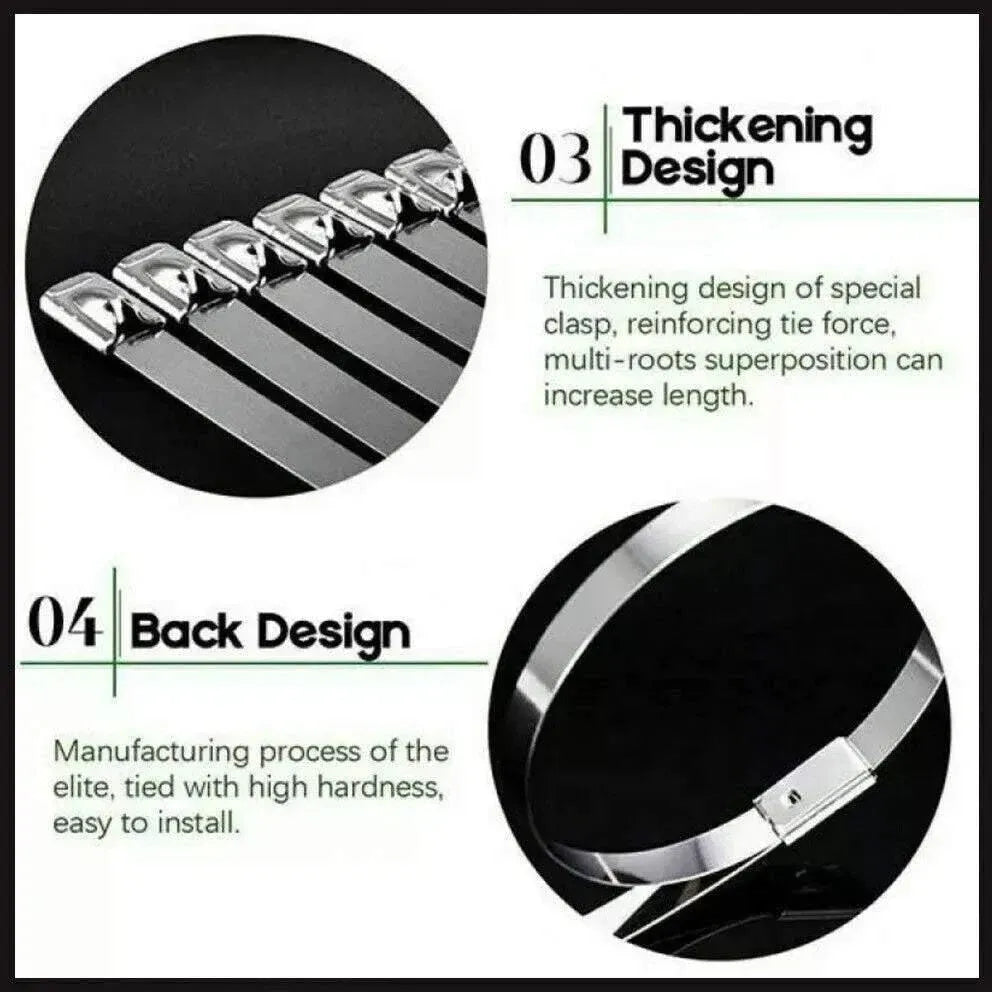 100x Stainless Steel Cable Ties SS304 Marine Grade Zip Strap Locking Wrap 100-800mm - 7.9*800mm