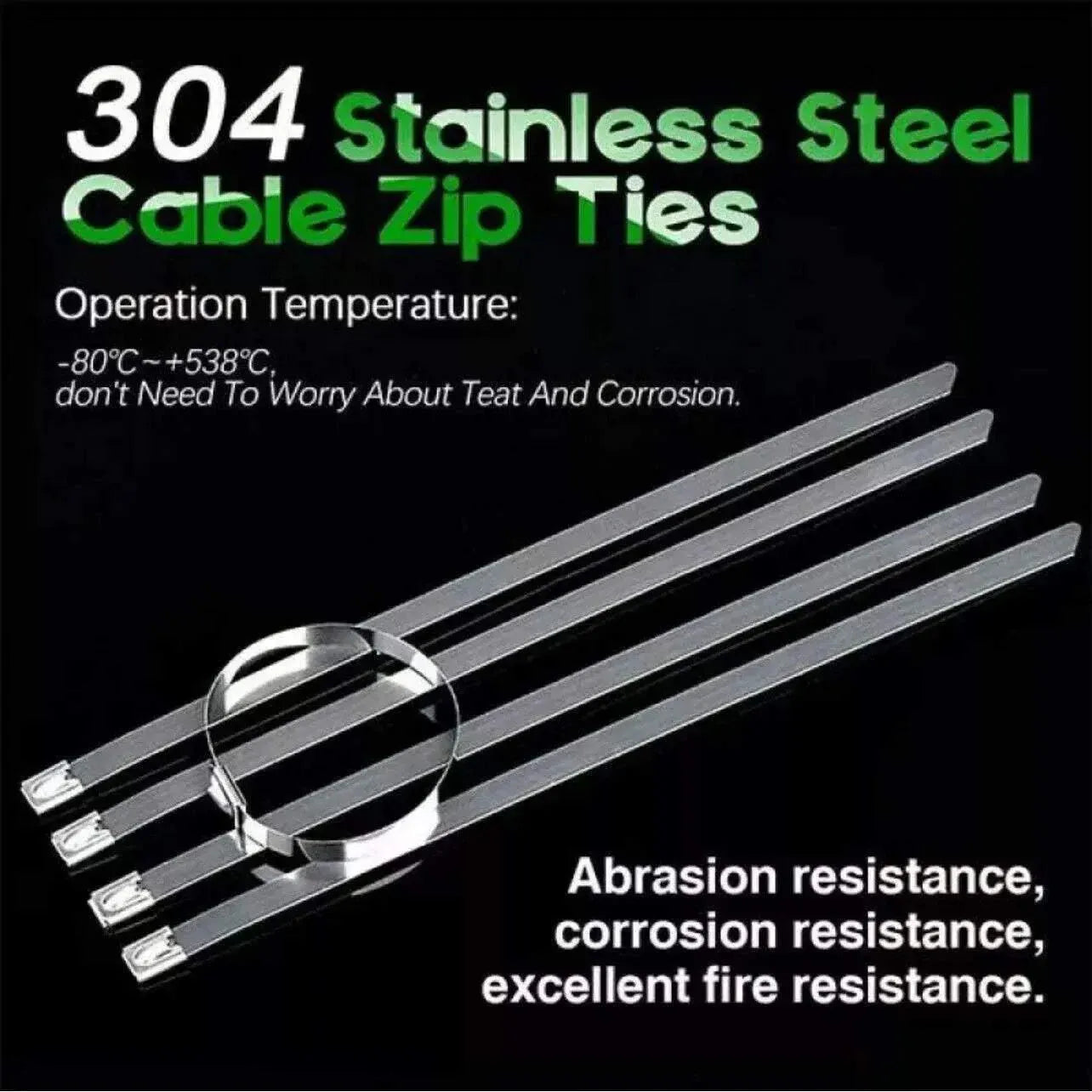 100x Stainless Steel Cable Ties SS304 Marine Grade Zip Strap Locking Wrap 100-800mm - 7.9*800mm