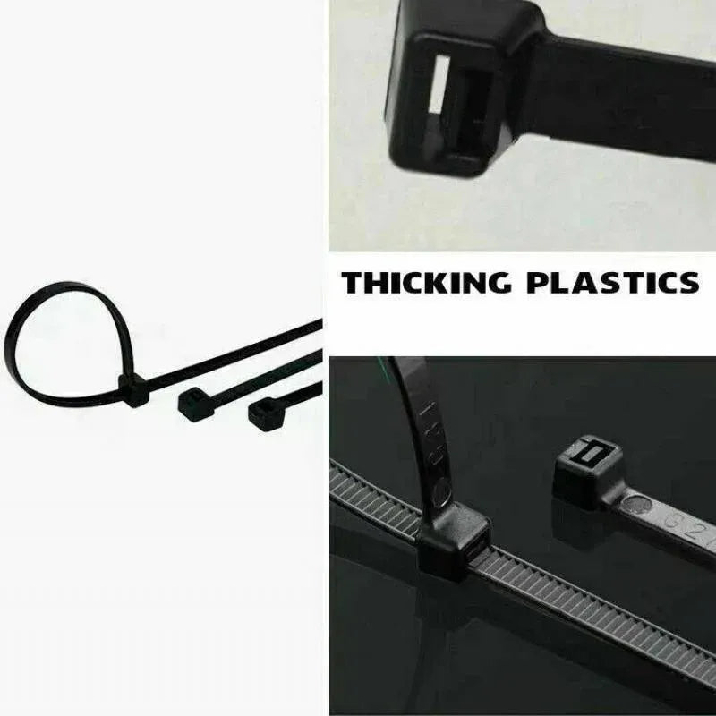 250X Cable Ties Zip Ties Nylon UV Stabilised Black Cable Tie - 4.8*350mm