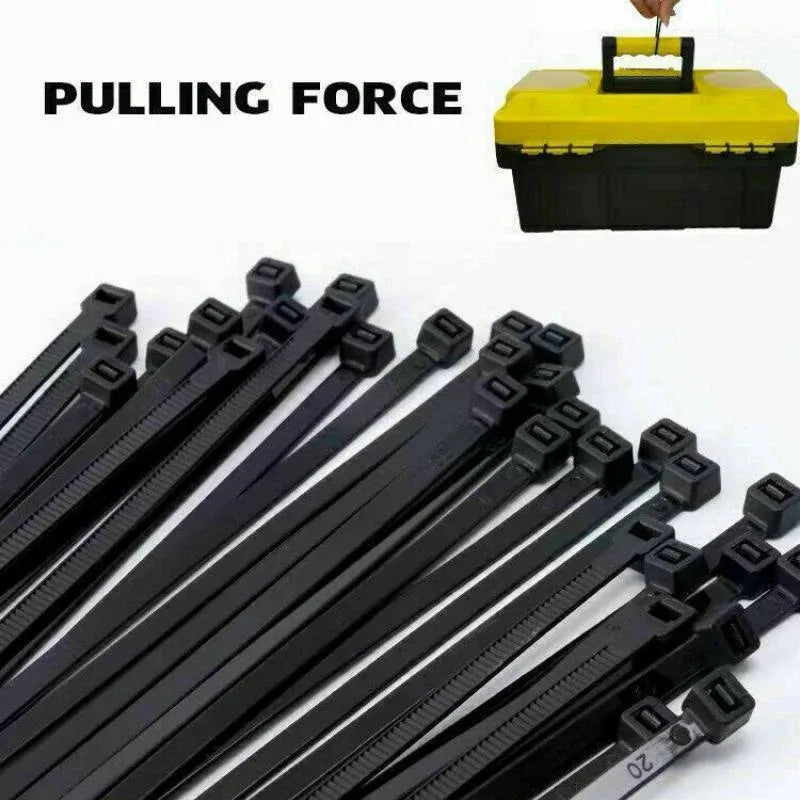 250X Cable Ties Zip Ties Nylon UV Stabilised Black Cable Tie - 4.8*350mm