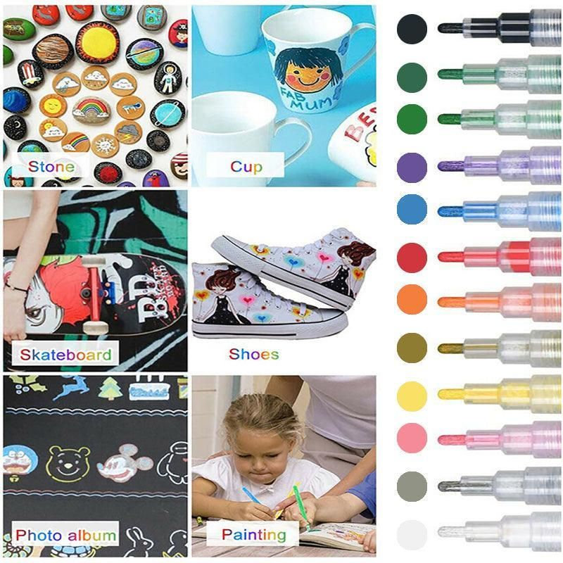 Flysea 12-80 Colours Acrylic Paint Pens Painting Stone Ceramic Glass Markers 0.7 - 80-Colour Set