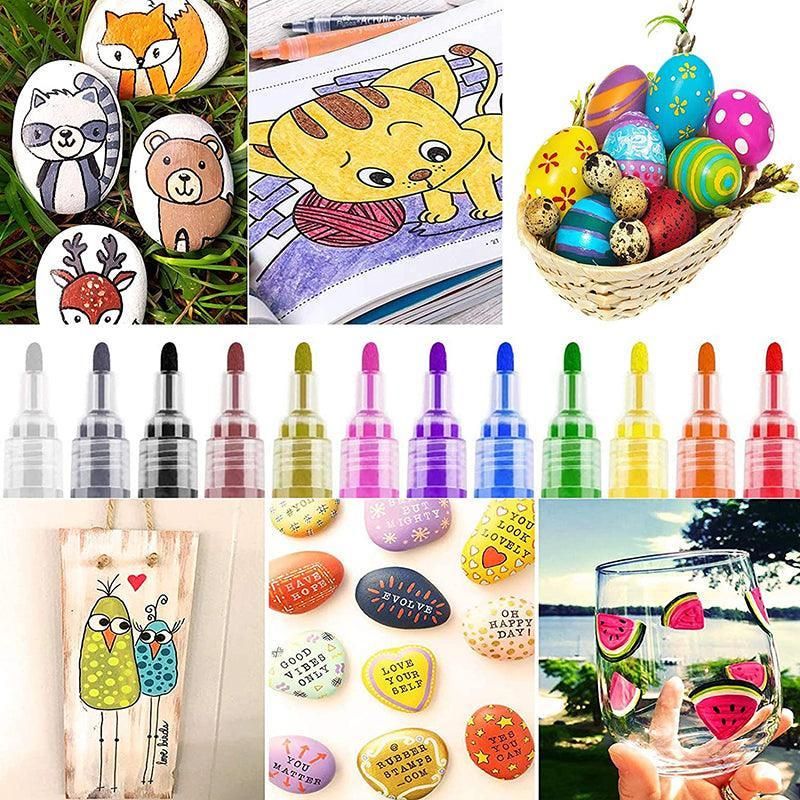Flysea 12-80 Colours Acrylic Paint Pens Painting Stone Ceramic Glass Markers 0.7 - 80-Colour Set