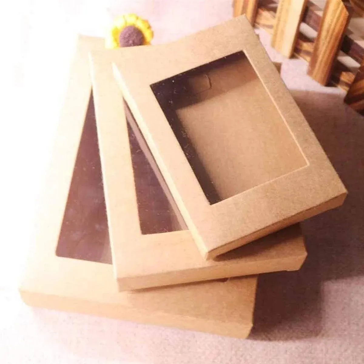 50PCS Kraft Paper Gift Boxes with PVC Window White Black Bakery Packaging Carton - XL