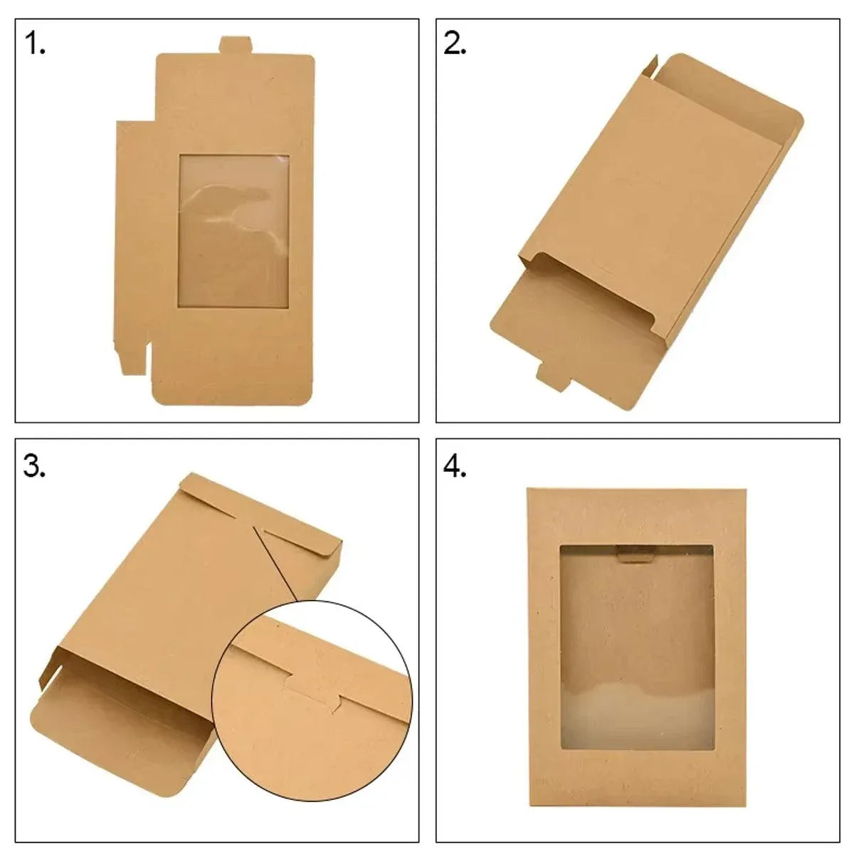 50PCS Kraft Paper Gift Boxes with PVC Window White Black Bakery Packaging Carton - XL