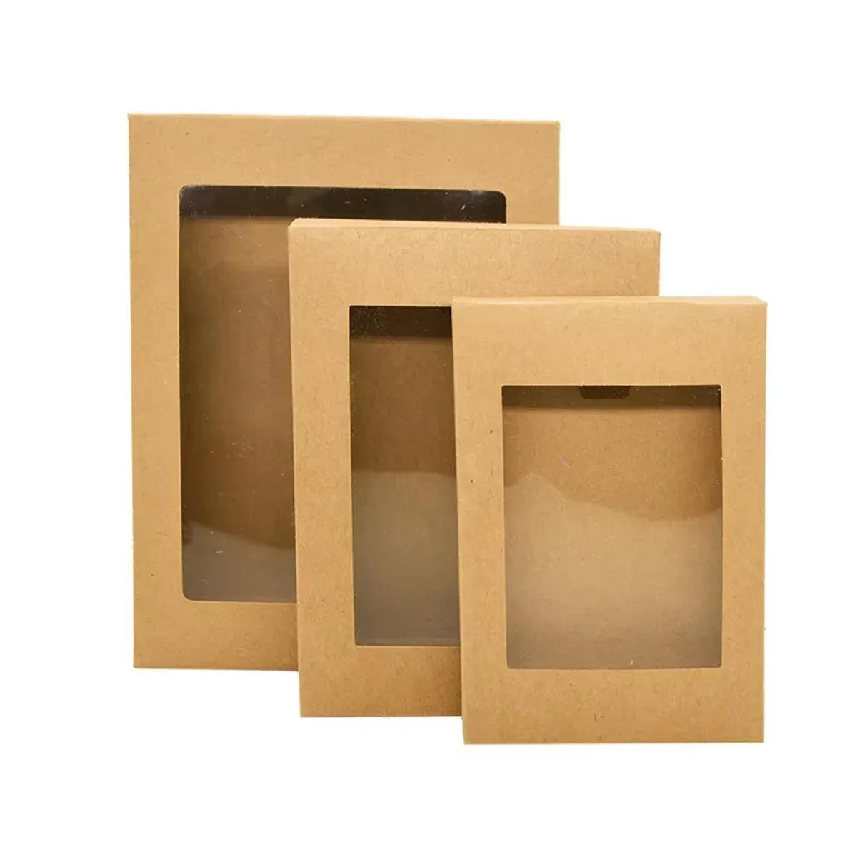50PCS Kraft Paper Gift Boxes with PVC Window White Black Bakery Packaging Carton - XL
