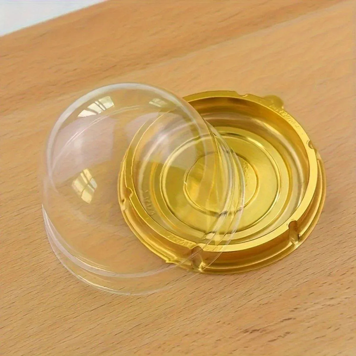 100pcs Round Gold Plastic Bakery Food Packaging Boxes for Cake Dessert Packaging
