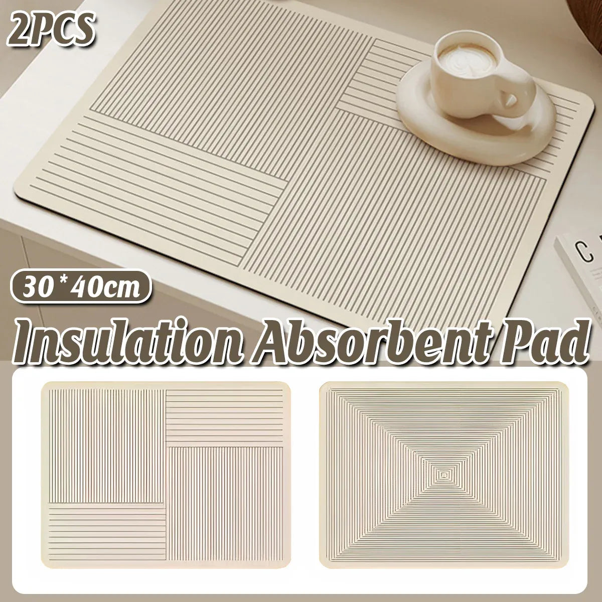 2PCS Kitchen Absorbent Pad Heat Insulation Mat Anti Slip Draining Pad Countertop - Type B
