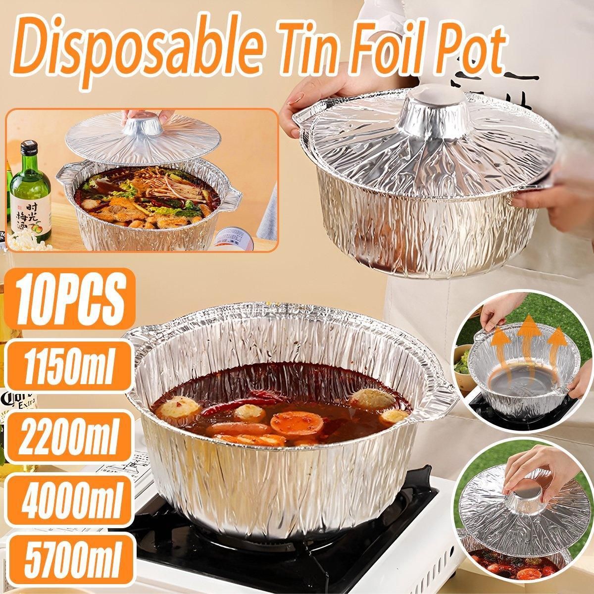 10PCS Duty Aluminum Foil Pots for Hotpot Camping Picnic Tinfoil field cutlery - 4000ml