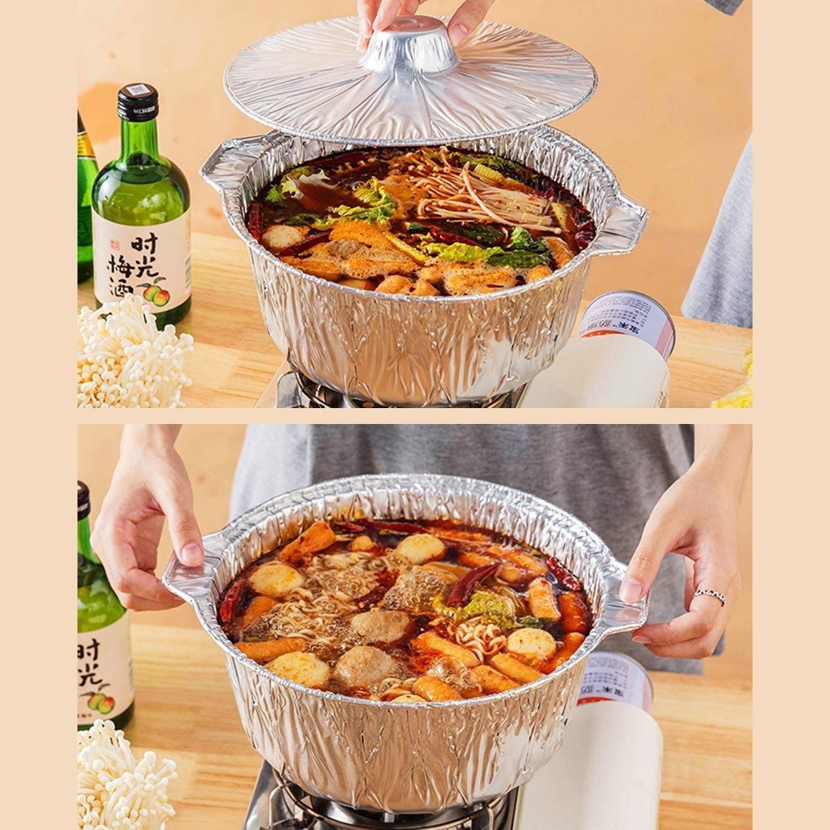 10PCS Duty Aluminum Foil Pots for Hotpot Camping Picnic Tinfoil field cutlery - 4000ml