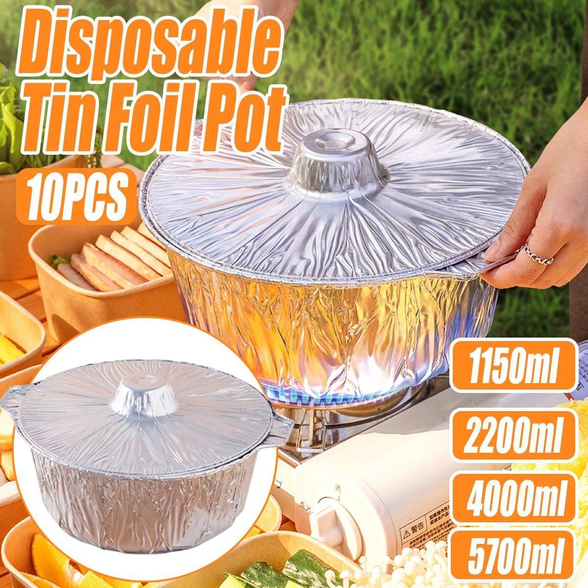 10PCS Duty Aluminum Foil Pots for Hotpot Camping Picnic Tinfoil field cutlery - 4000ml
