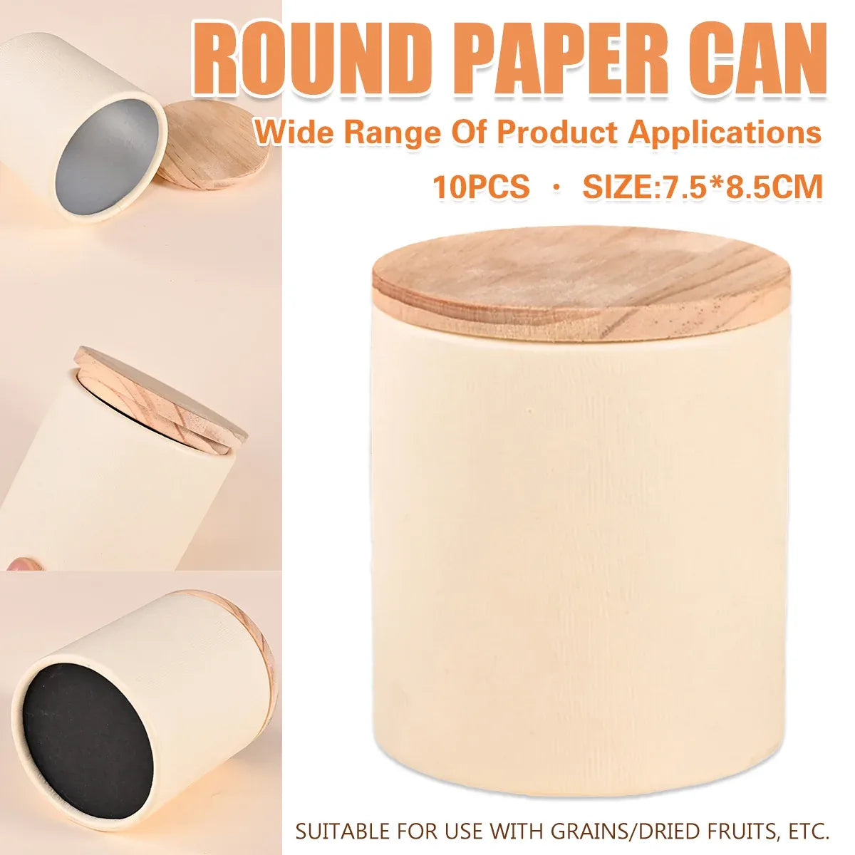 10PCS Round Tea Coffee Bean Paper Cans with Wooden Lids for Storage