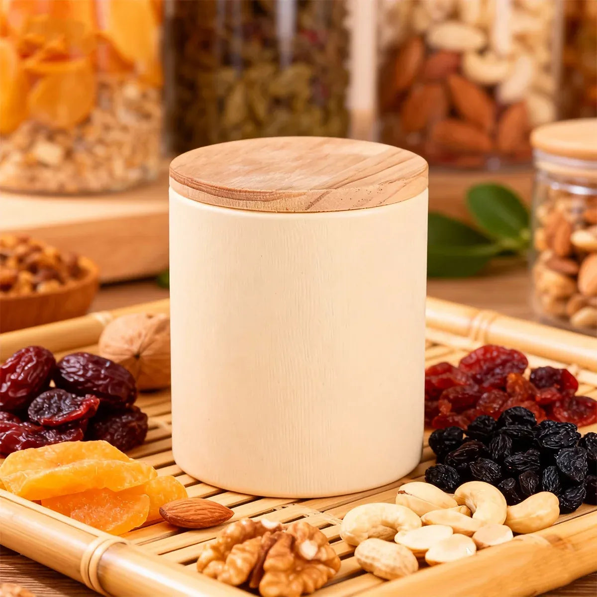 10PCS Round Tea Coffee Bean Paper Cans with Wooden Lids for Storage