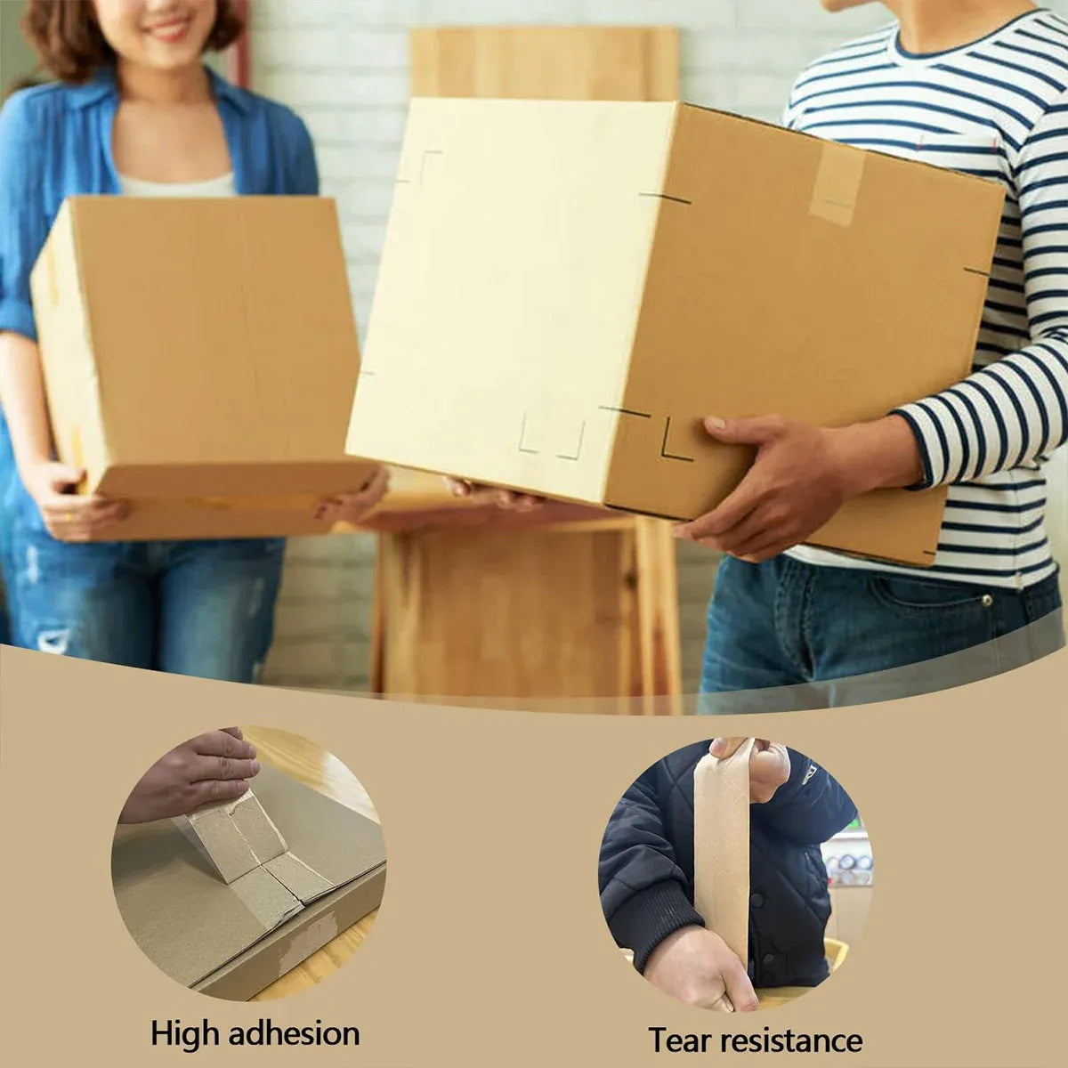 3 Rolls Wet Strength Kraft Paper Tape Easy to Tear Writeable