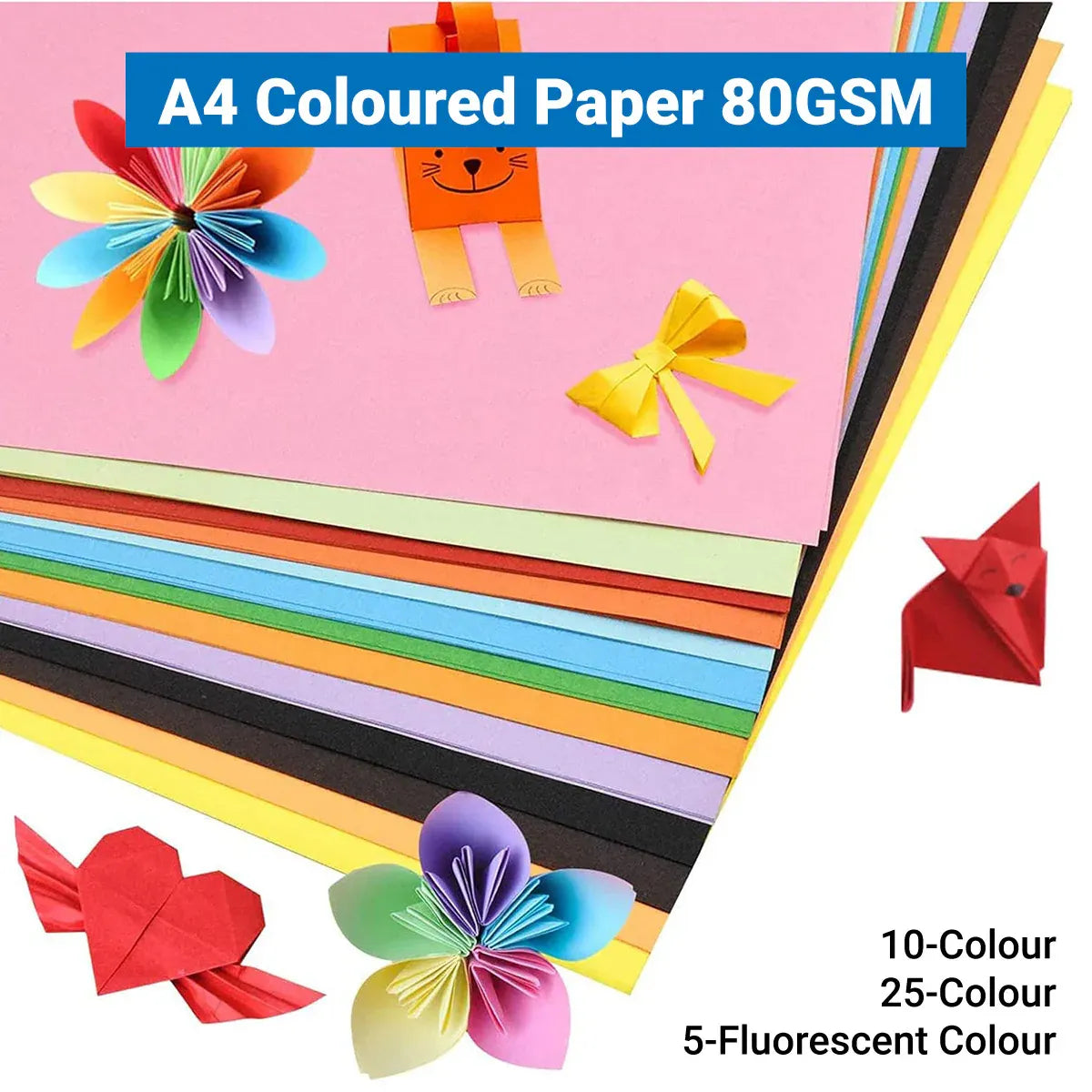 A4 Coloured Paper 70/80GSM Multi Colours for Craft Scrapbook School Project - 5-Colour