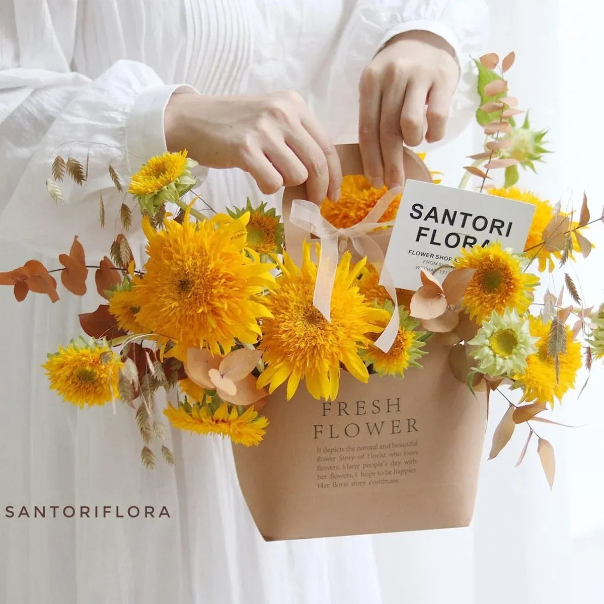 10PCS Handheld Kraft Paper Flower Gift Bags Natural Finish for Bouquets - S