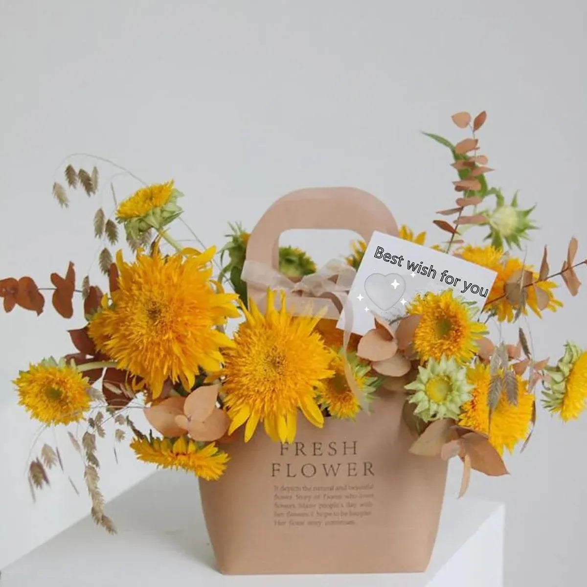 10PCS Handheld Kraft Paper Flower Gift Bags Natural Finish for Bouquets - S