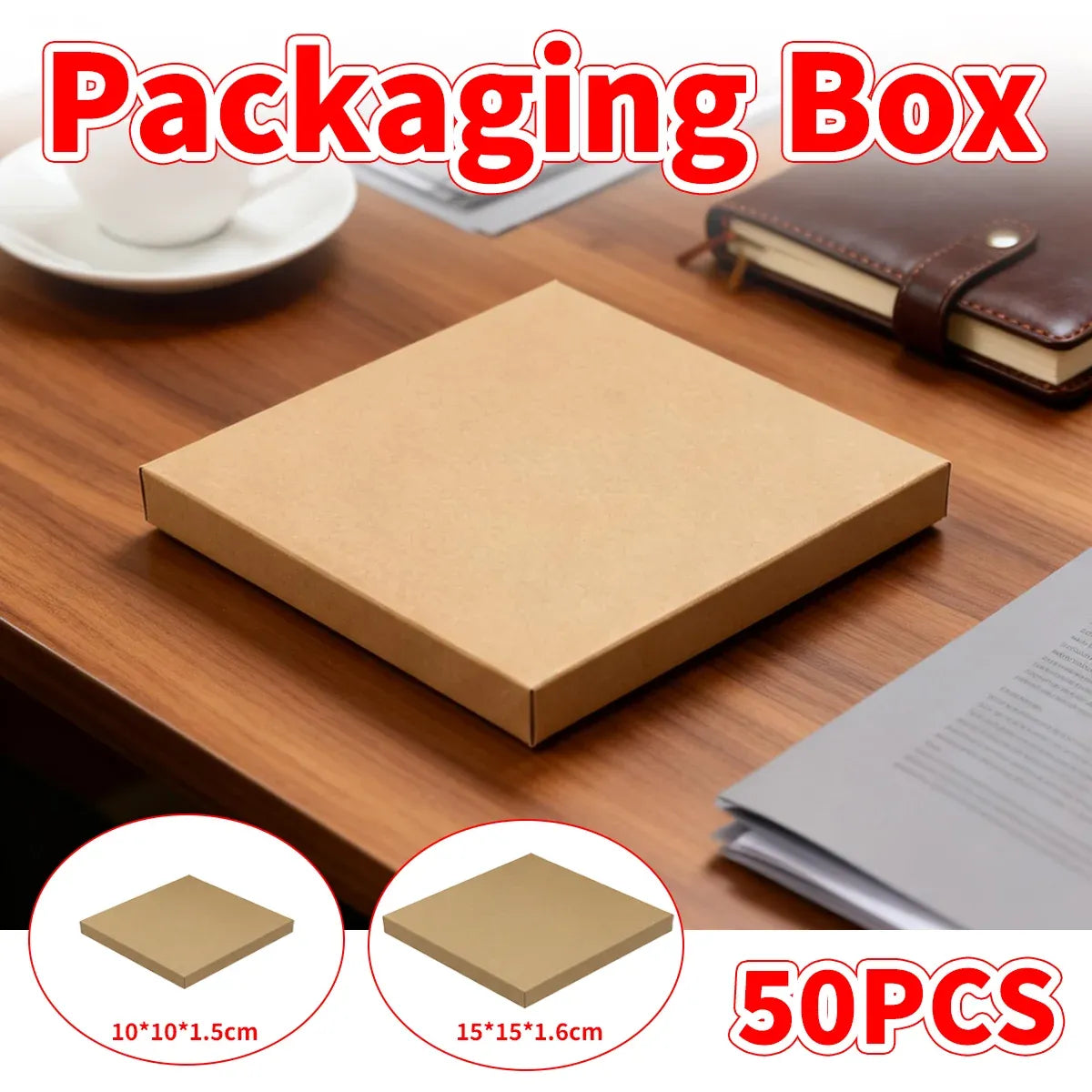 Kraft Paper Box 2 Sizes Brown 50Pcs Packaging Shipping Box Quick Folded Durable - 10x10x1.5cm