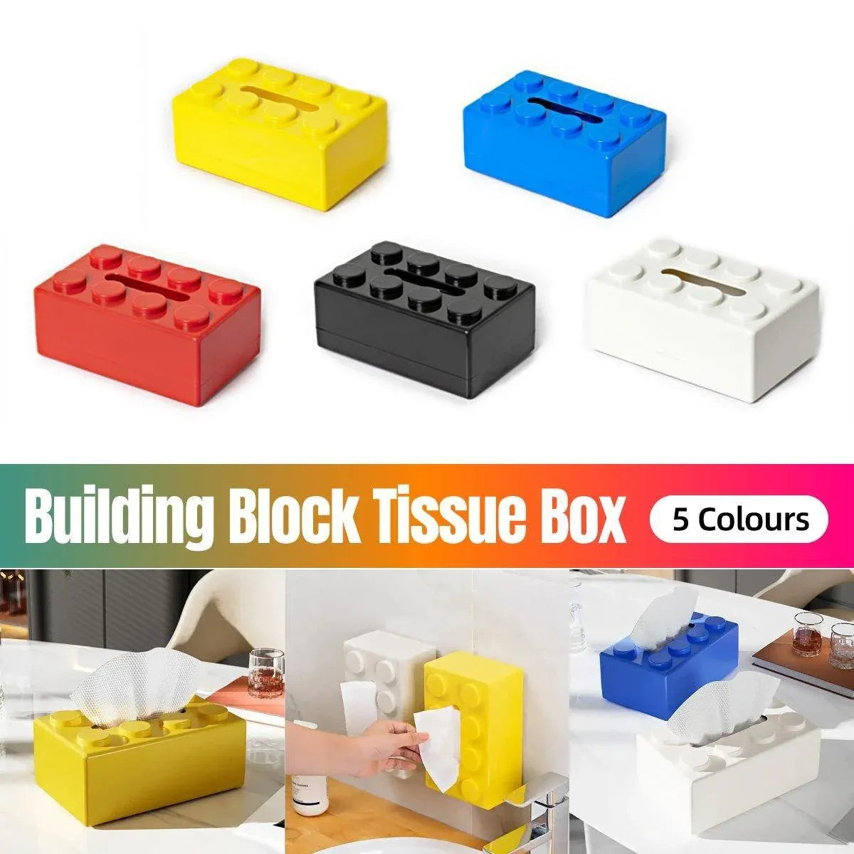 Tissue Box Cover Creative Building Block Cute Napkin Dispenser Holder Home Decor - Black