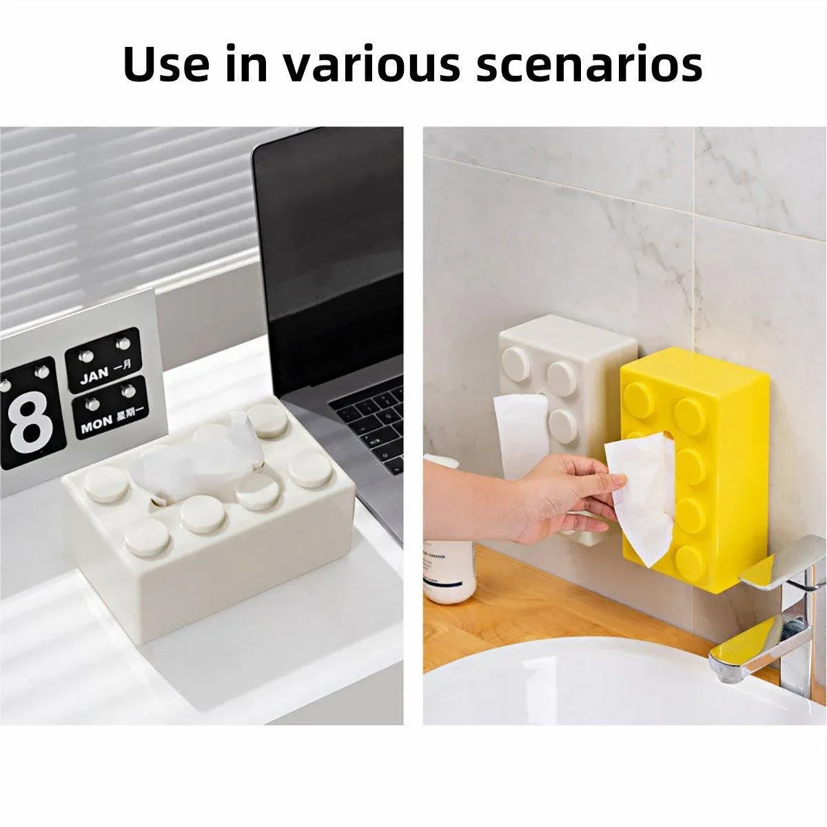 Tissue Box Cover Creative Building Block Cute Napkin Dispenser Holder Home Decor - Black