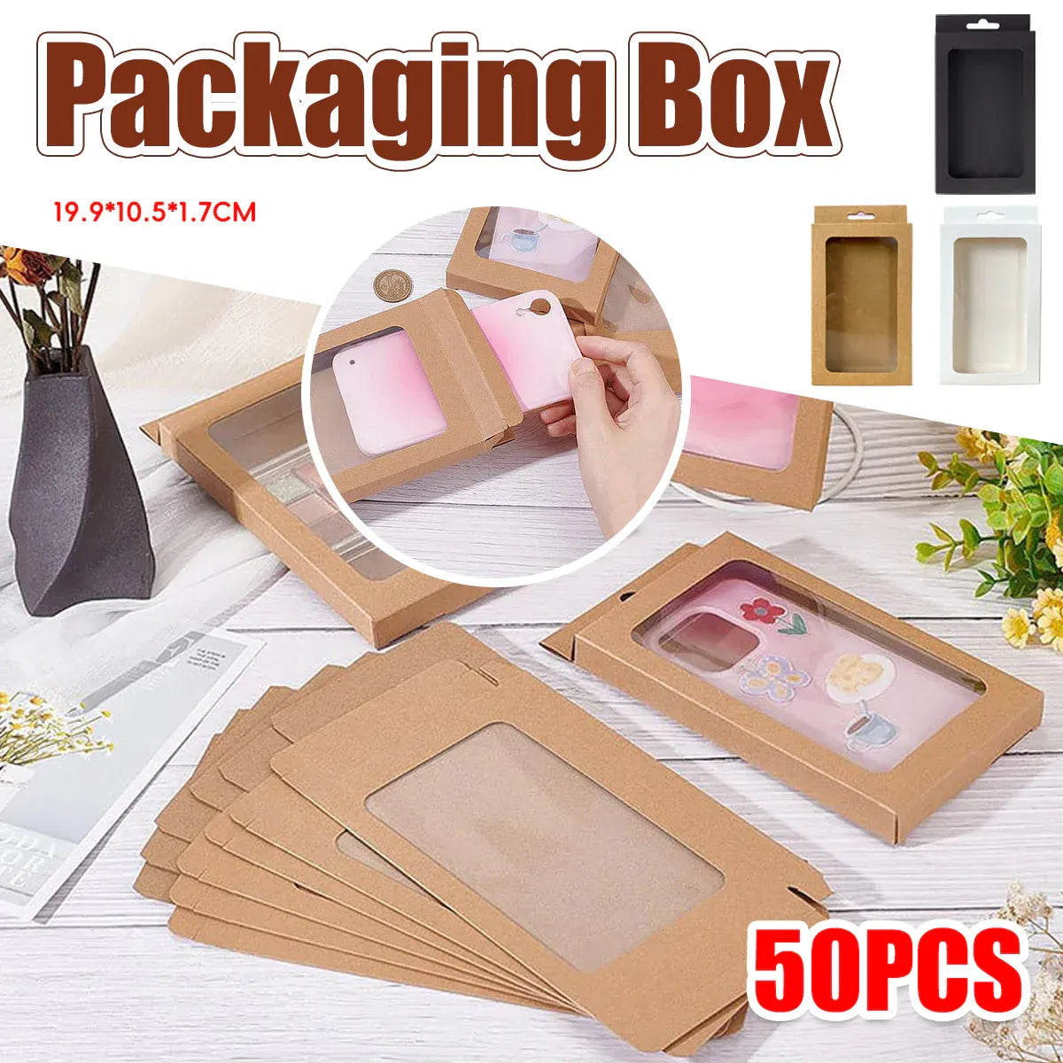 50PCS Gift Packaging Boxes Durable Clear Window for Gift Packaging Presentation - Black