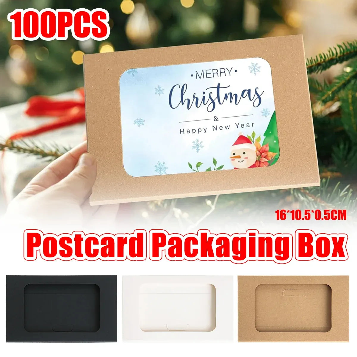 100PCS Windowed Postcard Mailing Box Cardboard Envelope for Packaging Craft Use - Kraft