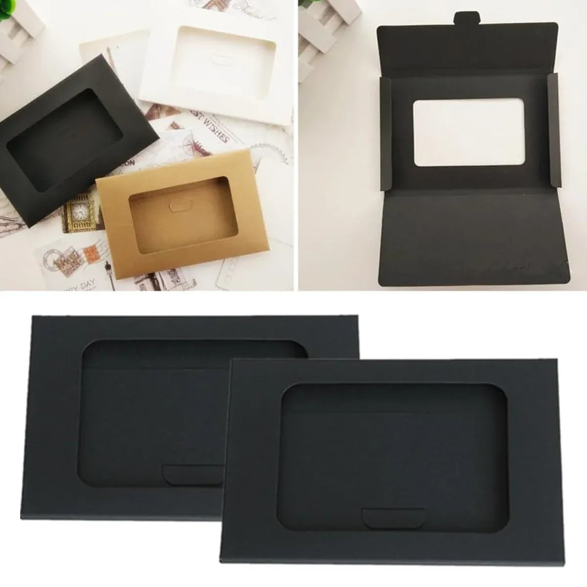 100PCS Windowed Postcard Mailing Box Cardboard Envelope for Packaging Craft Use - Kraft
