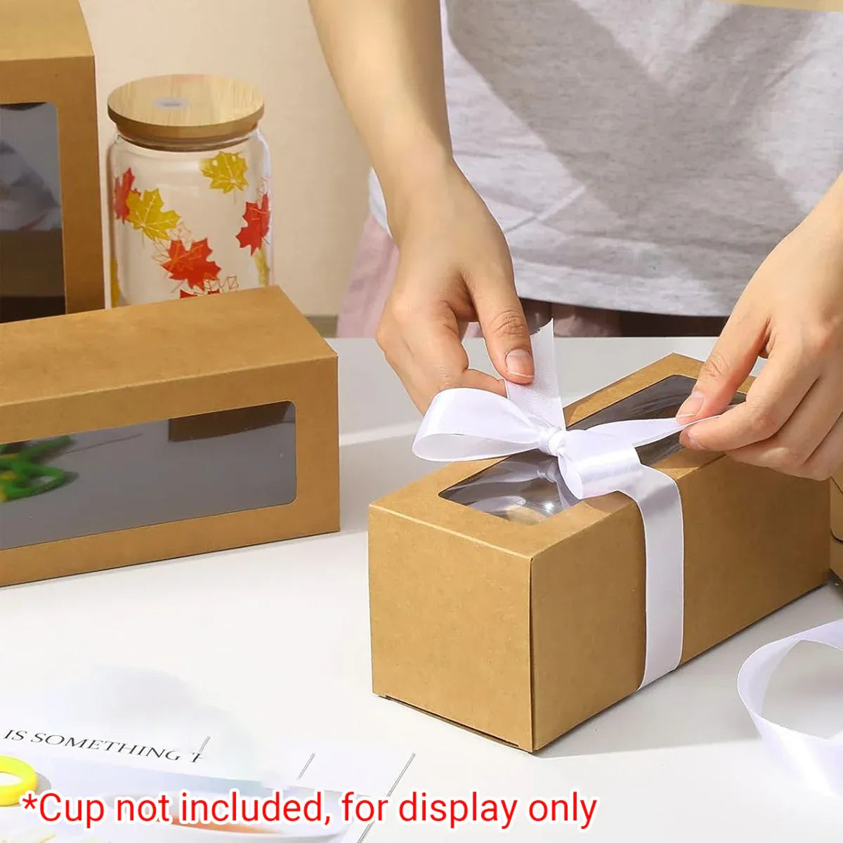 20PCS Cup Gift Boxes Sturdy with Clear Window Aesthetic for Coffee Cup Packaging - Kraft