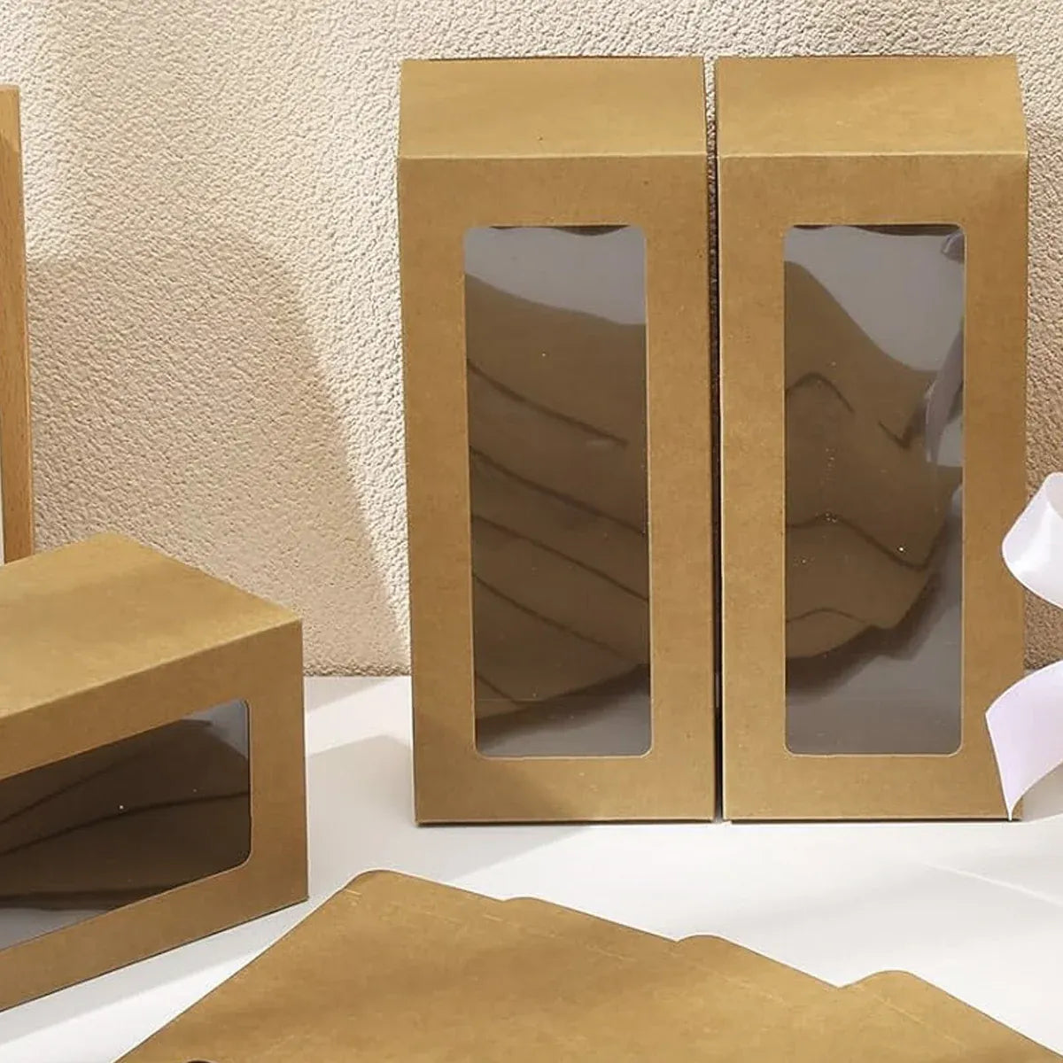 20PCS Cup Gift Boxes Sturdy with Clear Window Aesthetic for Coffee Cup Packaging - Kraft