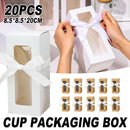 20PCS Cup Gift Boxes Sturdy with Clear Window Aesthetic for Coffee Cup Packaging - Kraft