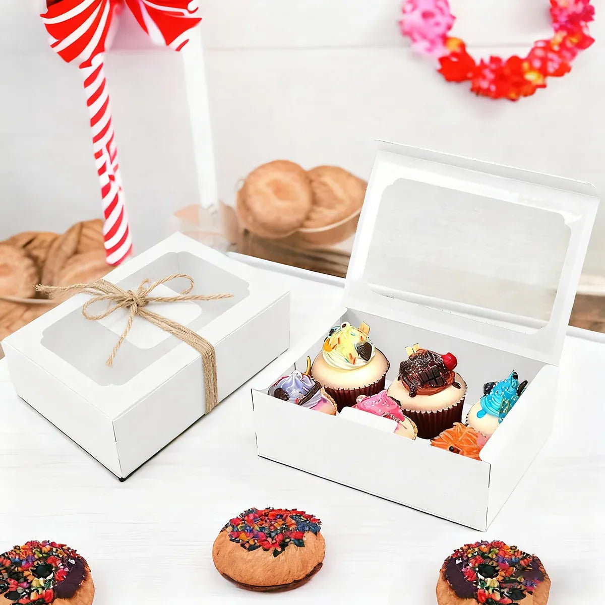 24PCS Kraft Candy Box with Clear Window Easy to Assemble Durable Gift Boxes - Kraft