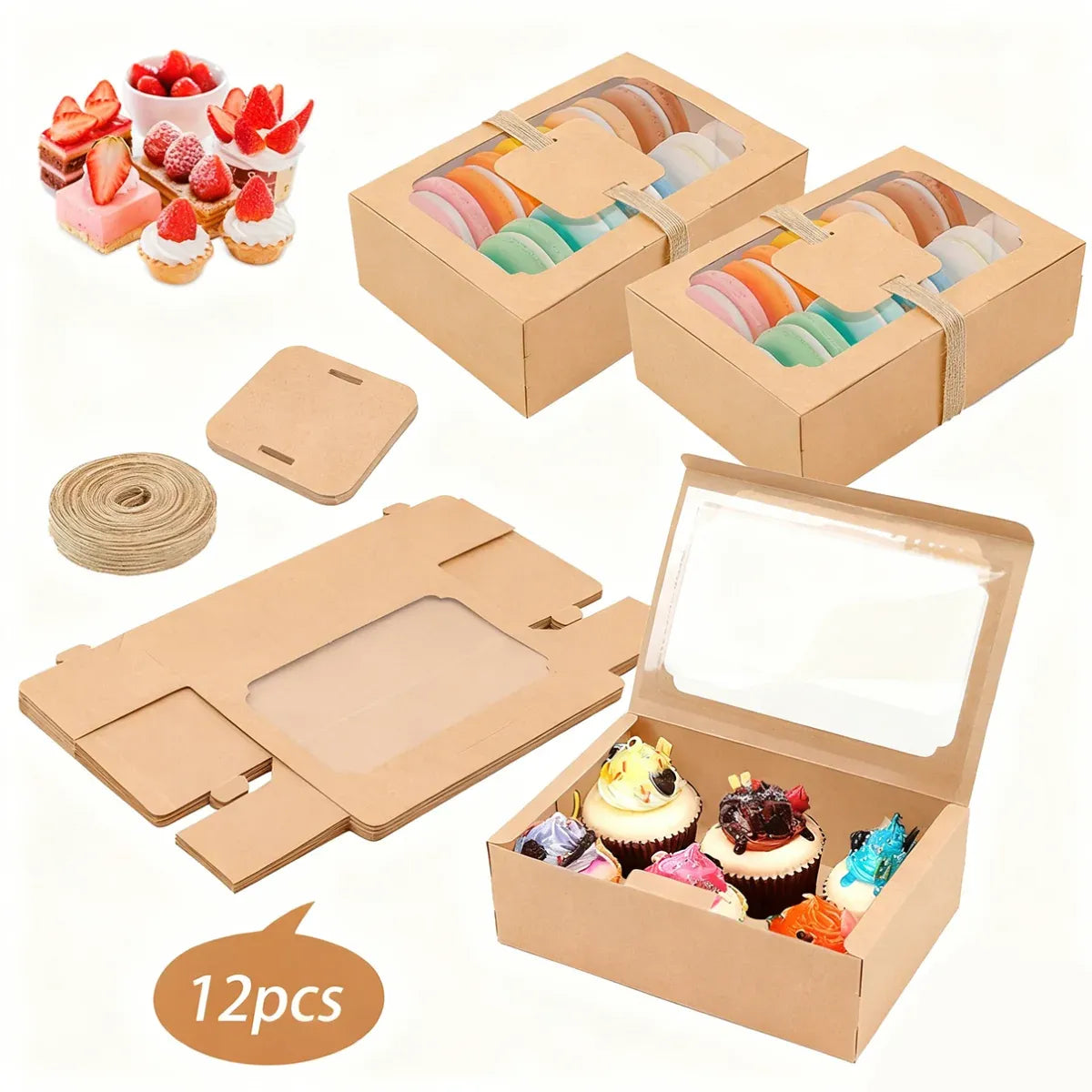 24PCS Kraft Candy Box with Clear Window Easy to Assemble Durable Gift Boxes - Kraft