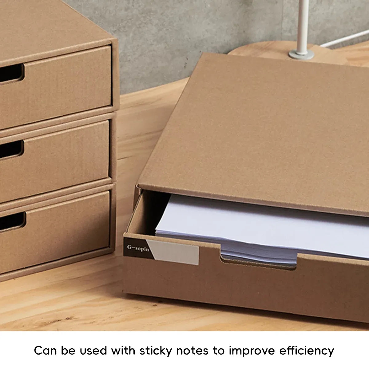 3PCS Kraft Paper Storage Box Office Desk Organizer File Document Storage Use - Kraft
