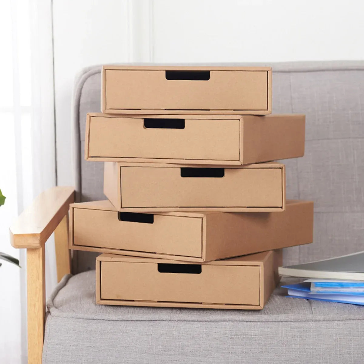 3PCS Kraft Paper Storage Box Office Desk Organizer File Document Storage Use - Kraft
