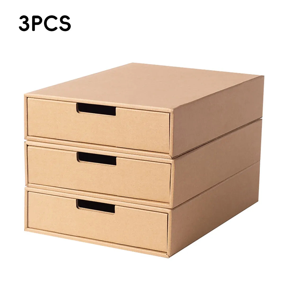 3PCS Kraft Paper Storage Box Office Desk Organizer File Document Storage Use - Kraft
