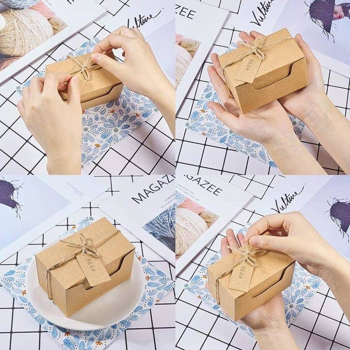 50Pcs Rectangle Retro Kraft Paper Candy Box Wedding Favor Party Gift Packaging