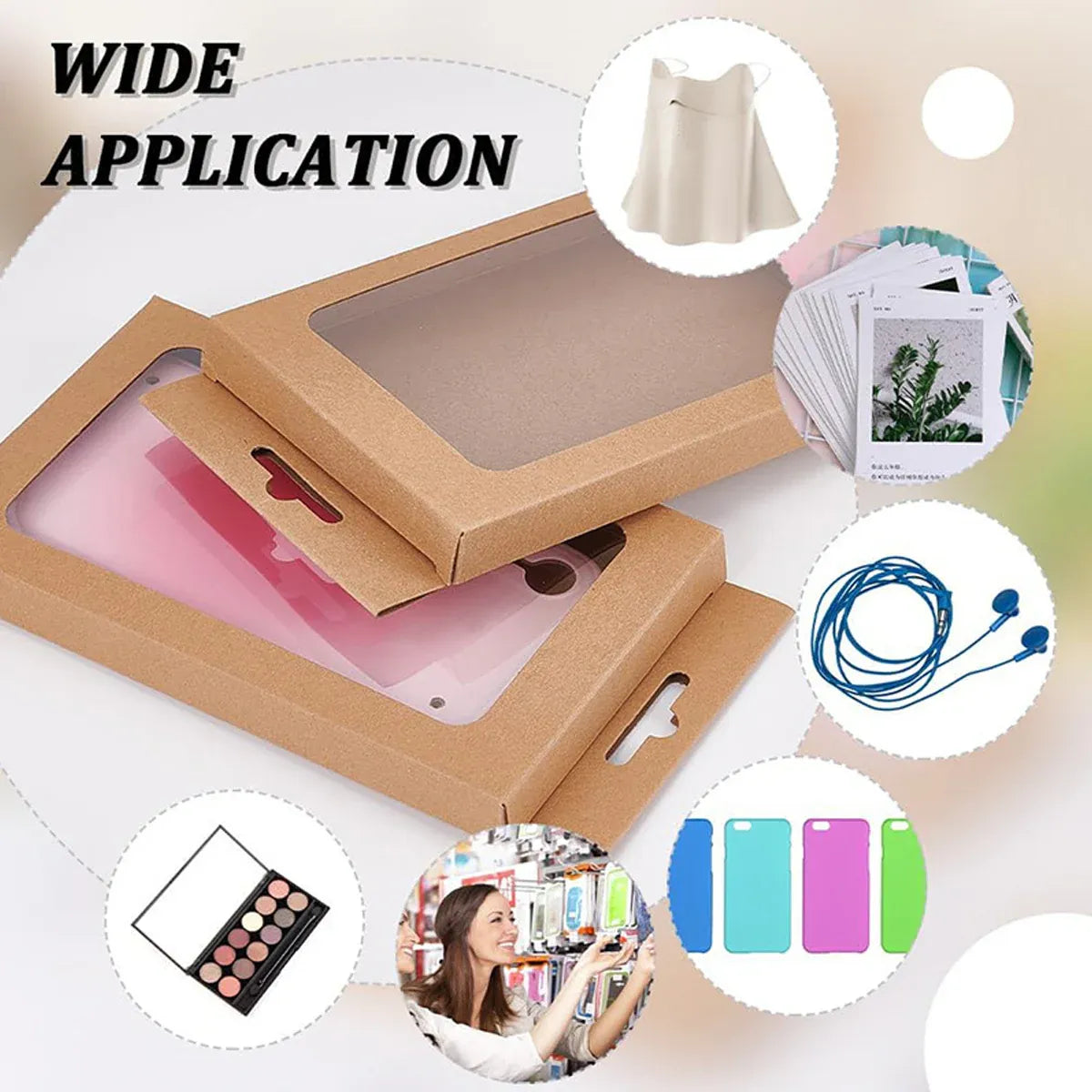 50PCS Gift Packaging Boxes Durable Clear Window for Gift Packaging Presentation - Kraft