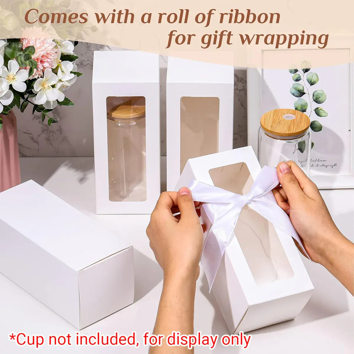 20PCS Cup Gift Boxes Sturdy with Clear Window Aesthetic for Coffee Cup Packaging - White